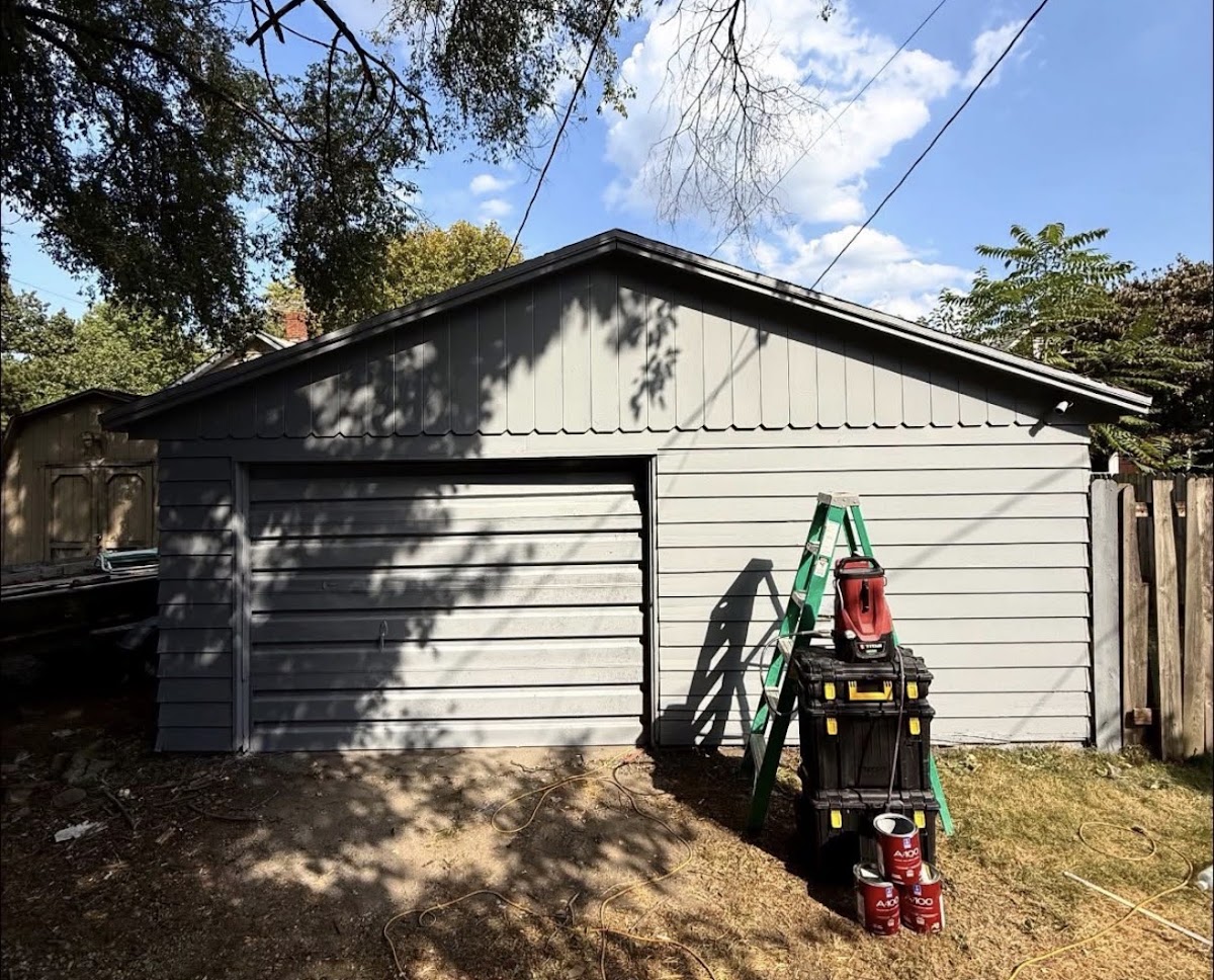 Detached garage painted grey