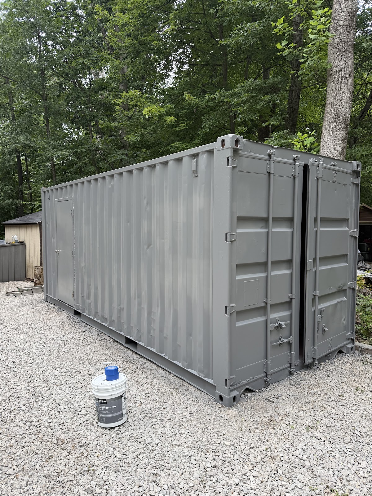 Cargo container painted grey